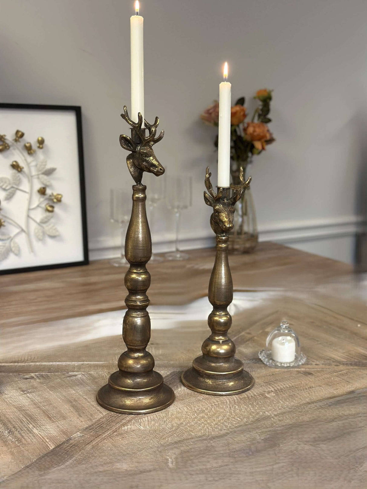 Vintage Brass Deer Head Candle Holders-Candle Holder-Parc Decor