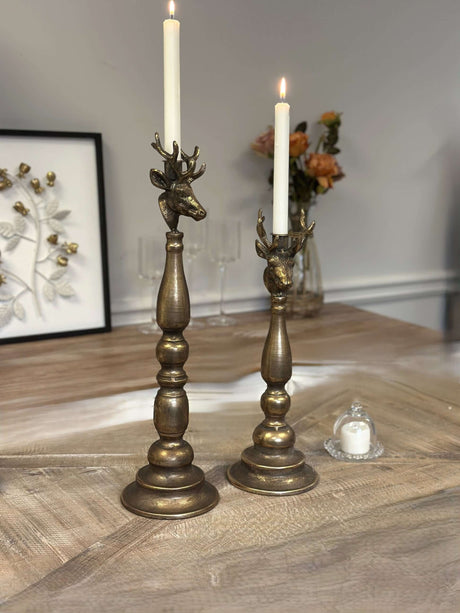 Vintage Brass Deer Head Candle Holders-Candle Holder-Parc Decor