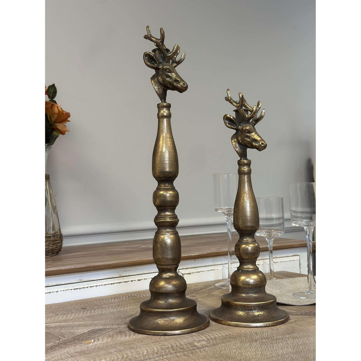 Vintage Brass Deer Head Candle Holders-Candle Holder-Parc Decor
