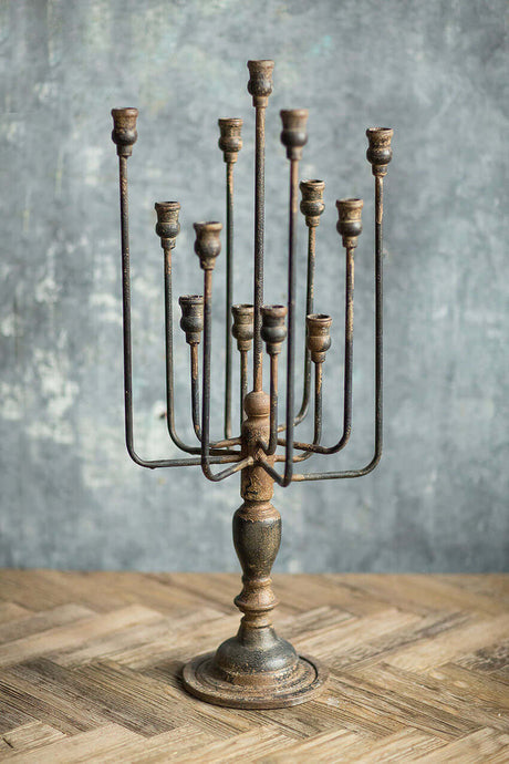 Vintage Candelabra in Distressed Black Iron-Candelabra-Parc Decor