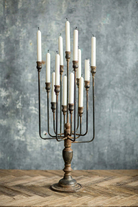Vintage Candelabra in Distressed Black Iron-Candelabra-Parc Decor