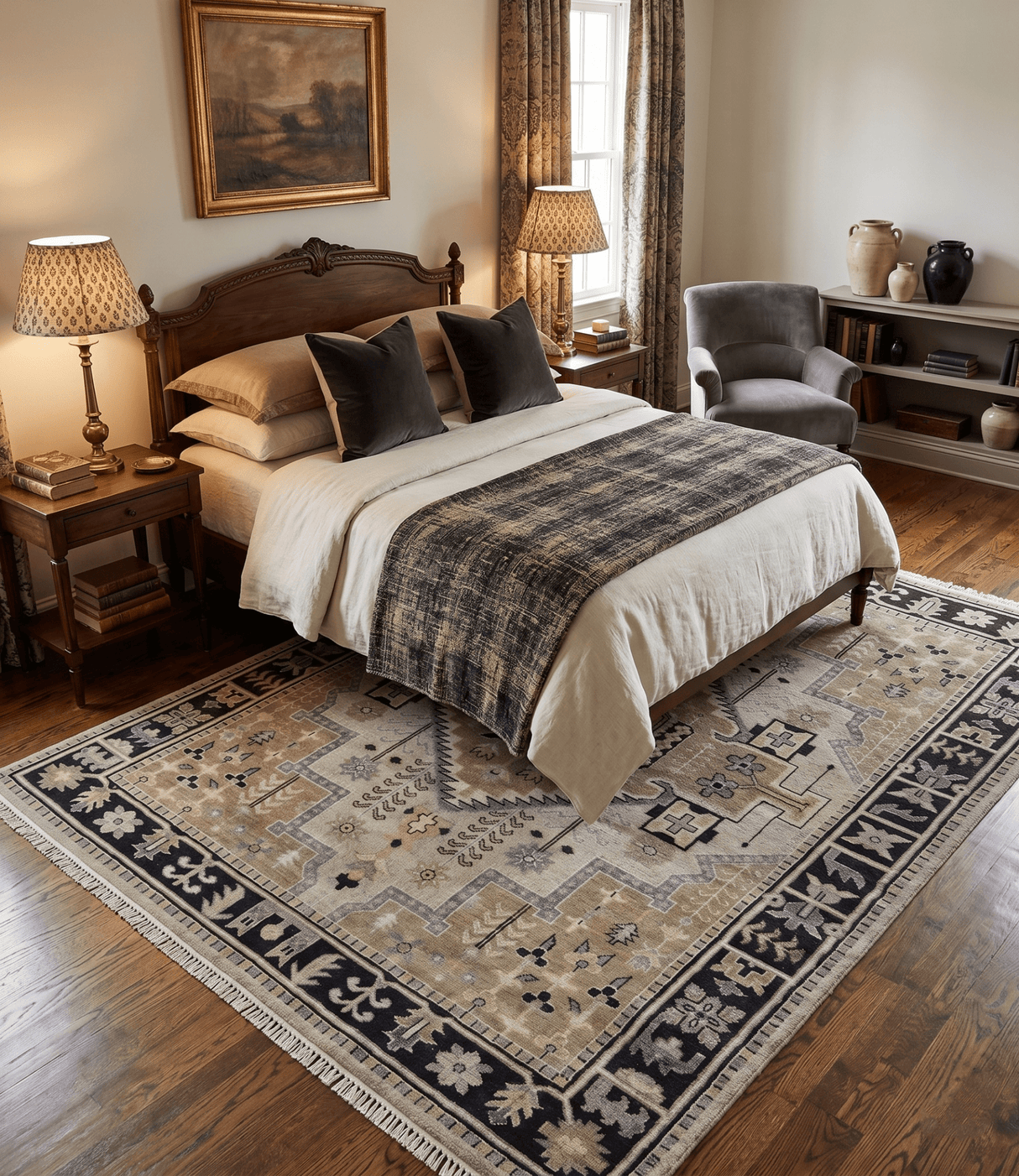 Vintage Distressed Hand Knotted Traditional Heriz Camel Custom Made wool Area Rug