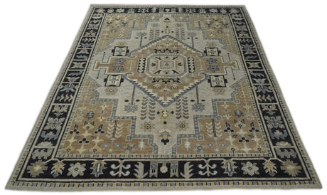 Vintage Distressed Hand Knotted Traditional Heriz Camel Custom Made wool Area Rug