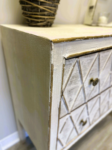 Vintage Dresser with Diamond Pattern in White and Gold-Dresser-Parc Decor