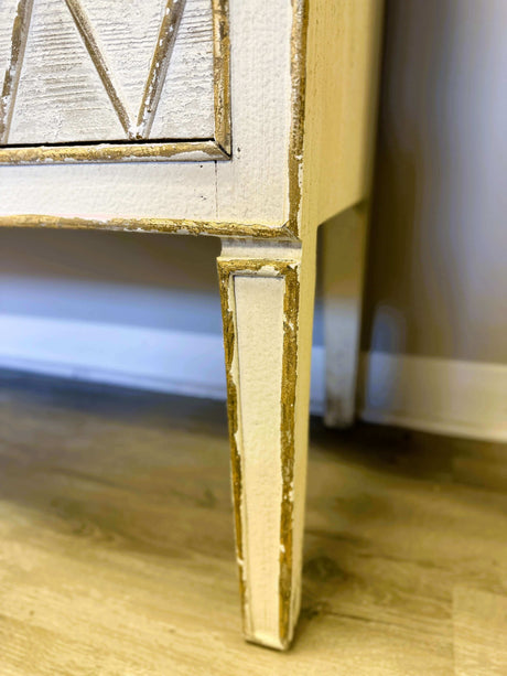 Vintage Dresser with Diamond Pattern in White and Gold-Dresser-Parc Decor