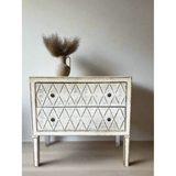 Vintage Dresser with Diamond Pattern in White and Gold-Dresser-Parc Decor