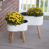 Vintage Embossed Metal Planters with Wood Legs (Set of 2)-Planters-Parc Decor