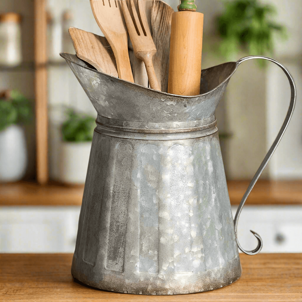 Vintage Farmhouse Galvanized Metal Pitcher Utensil Holder (Set of 2)-Pitcher-Parc Decor