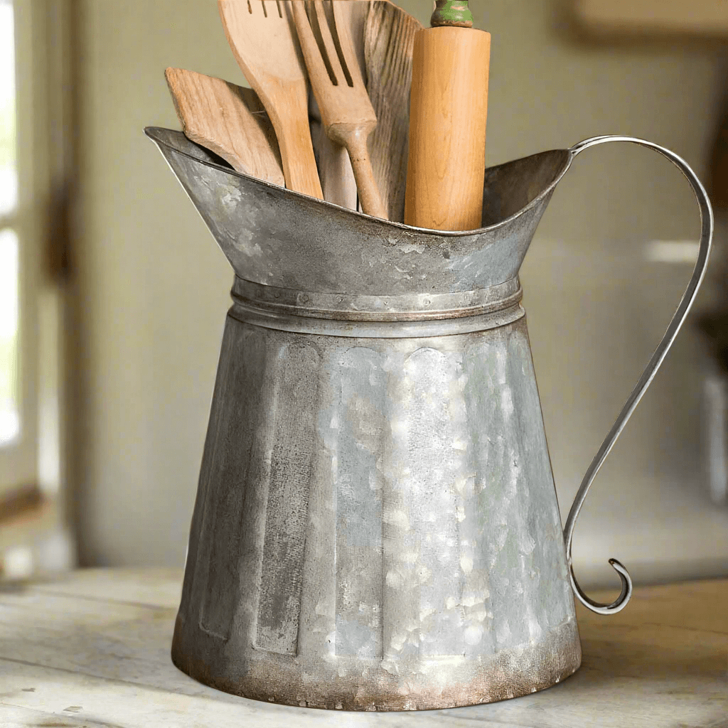 Vintage Farmhouse Galvanized Metal Pitcher Utensil Holder (Set of 2)-Pitcher-Parc Decor