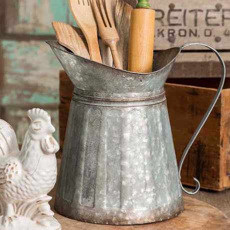 Vintage Farmhouse Galvanized Metal Pitcher Utensil Holder (Set of 2)-Pitcher-Parc Decor