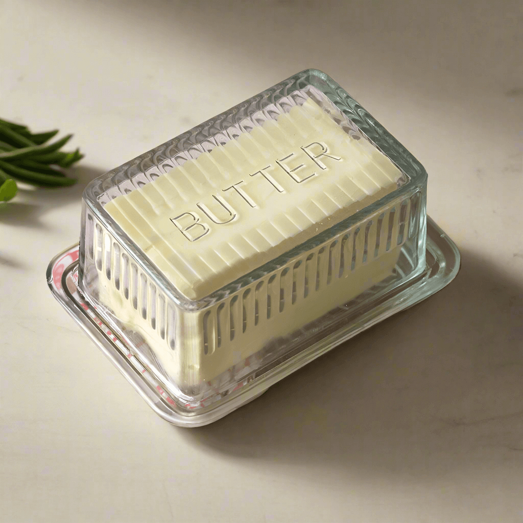 Vintage Farmhouse Glass Butter Dish with Cover-Butter Dish-Parc Decor