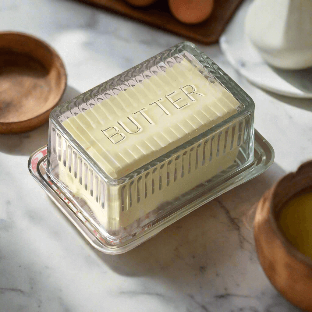 Vintage Farmhouse Glass Butter Dish with Cover-Butter Dish-Parc Decor