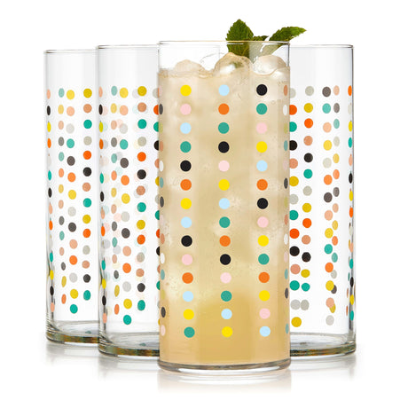 Vintage Flower Power Party Dots Cooler Glasses, 16 ounce, Set of 4-Beverageware-Parc Decor