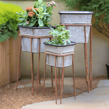 Vintage Galvanized Metal Planters with Rusted Stands (Set of 3)-Planters-Parc Decor