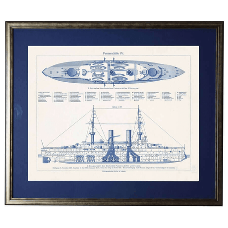 Vintage German Warship Blueprint Wall Art-Art-Parc Decor