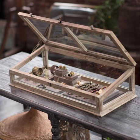 Vintage Glass Display Case with Wooden Frame-Display case-Parc Decor