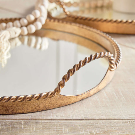 Vintage Gold Mirrored Tray Set with Braided Handles (Set of 2)-Trays-Parc Decor