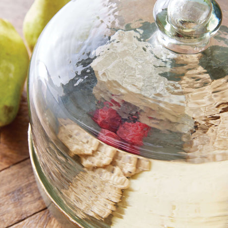 Vintage Hammered Glass Cloche with Green Enamel Tray-Cloche-Parc Decor