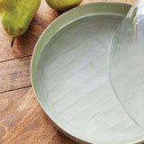 Vintage Hammered Glass Cloche with Green Enamel Tray-Cloche-Parc Decor