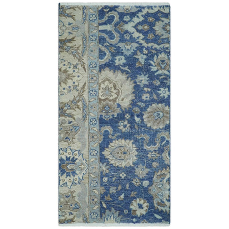 Vintage Hand Knotted 2x4 Blue, Ivory and Gray Traditional Oxidized Textured Persian Low Pile Wool Rug | N3424-Area Rug-Parc Decor