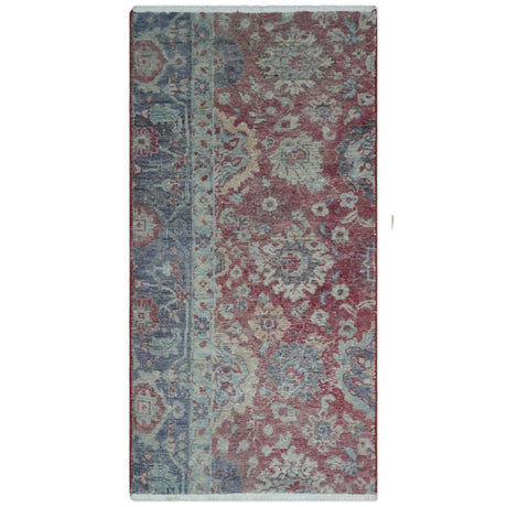 Vintage Hand Knotted 2x4 Maroon and Blue Traditional Oxidized Textured Persian Low Pile Wool Rug| N1824-Area Rug-Parc Decor