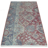 Vintage Hand Knotted 2x4 Maroon and Blue Traditional Oxidized Textured Wool Rug