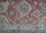 Vintage Hand Knotted 2x4 Maroon and Blue Traditional Oxidized Textured Wool Rug