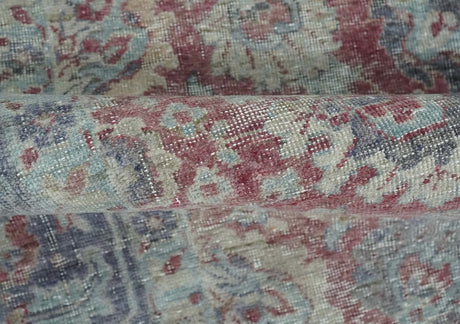 Vintage Hand Knotted 2x4 Maroon and Blue Traditional Oxidized Textured Wool Rug