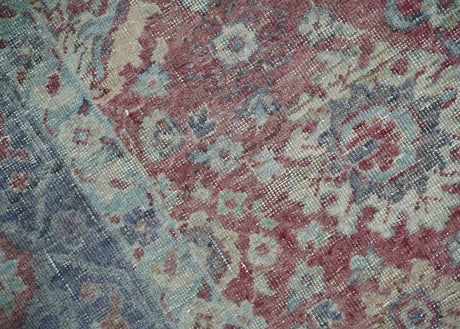 Vintage Hand Knotted 2x4 Maroon and Blue Traditional Oxidized Textured Wool Rug