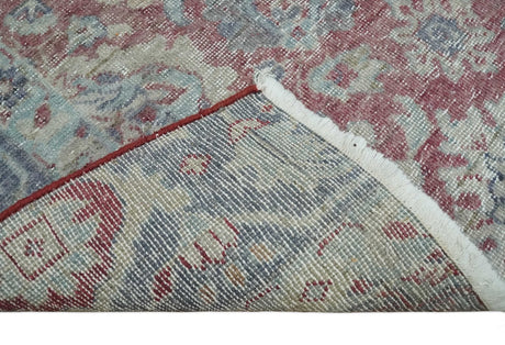 Vintage Hand Knotted 2x4 Maroon and Blue Traditional Oxidized Textured Wool Rug