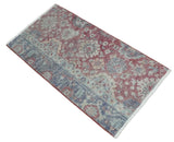 Vintage Hand Knotted 2x4 Maroon and Blue Traditional Oxidized Textured Wool Rug