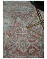 Vintage Hand Knotted 8x10 Rust and Blue Traditional Oxidized Textured Persian Low Pile Wool Rug | TRD2601