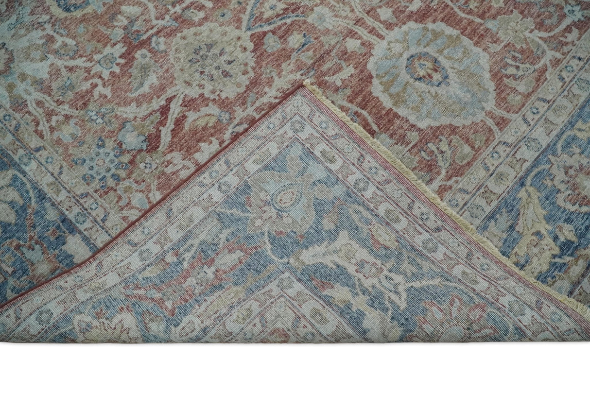 Vintage Hand Knotted 8x10 Rust and Blue Traditional Oxidized Textured Persian Low Pile Wool Rug | TRD2601