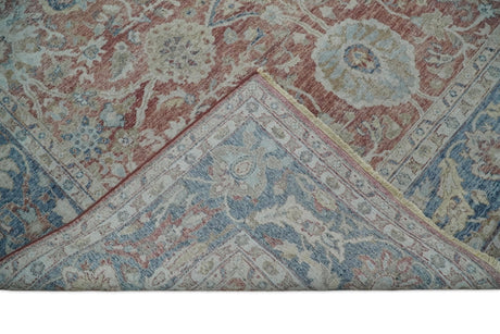 Vintage Hand Knotted 8x10 Rust and Blue Traditional Oxidized Textured Persian Low Pile Wool Rug | TRD2601