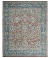 Vintage Hand Knotted 8x10 Rust and Blue Traditional Oxidized Textured Persian Low Pile Wool Rug | TRD2601