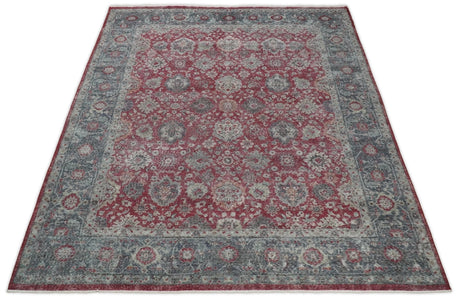 Vintage Hand Knotted 8x10 Traditional Gray And Red Oxidized Pile Wool Rug