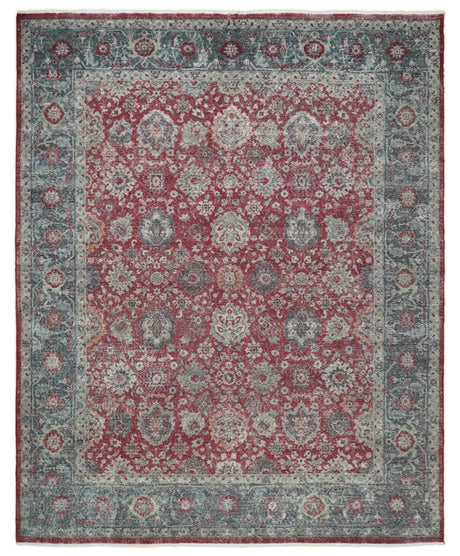 Vintage Hand Knotted 8x10 Traditional Gray And Red Oxidized Pile Wool Rug