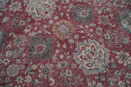 Vintage Hand Knotted 8x10 Traditional Gray And Red Oxidized Pile Wool Rug