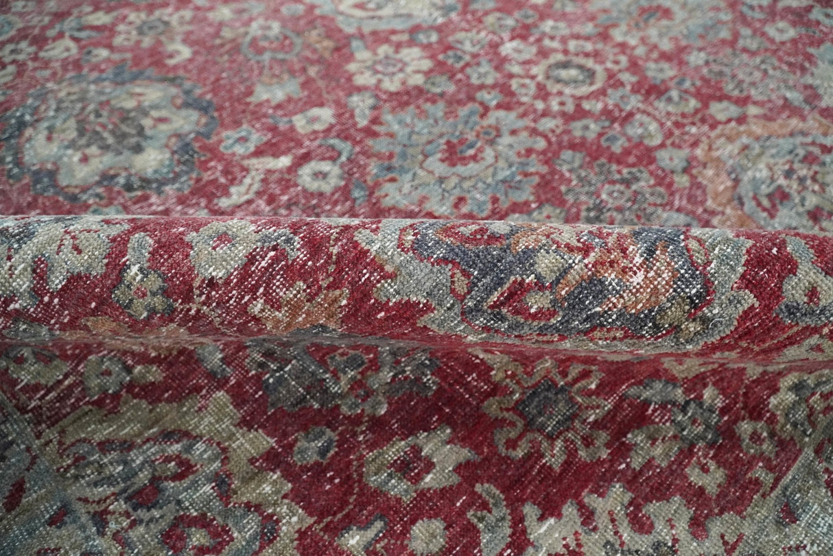Vintage Hand Knotted 8x10 Traditional Gray And Red Oxidized Pile Wool Rug