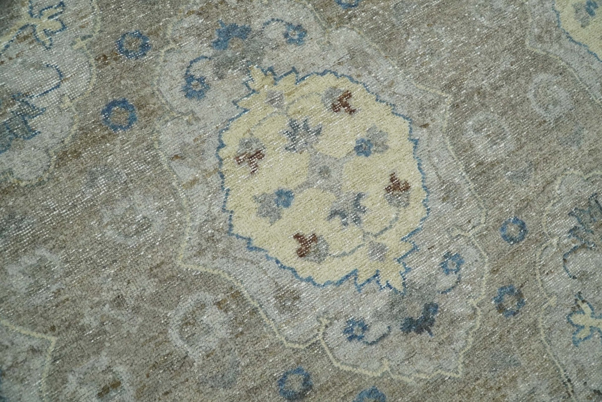 Vintage Hand Knotted 8x10 Traditional Oxidized Textured Low Pile Wool Rug