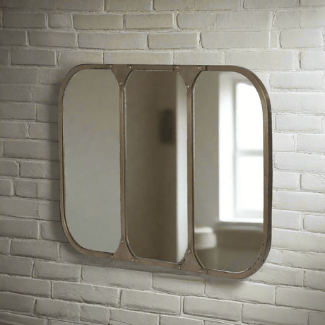 Vintage Industrial Wall Mirror with Aged Brass Metal Frame-Wall Mirror-Parc Decor