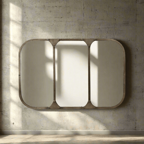 Vintage Industrial Wall Mirror with Aged Brass Metal Frame-Wall Mirror-Parc Decor