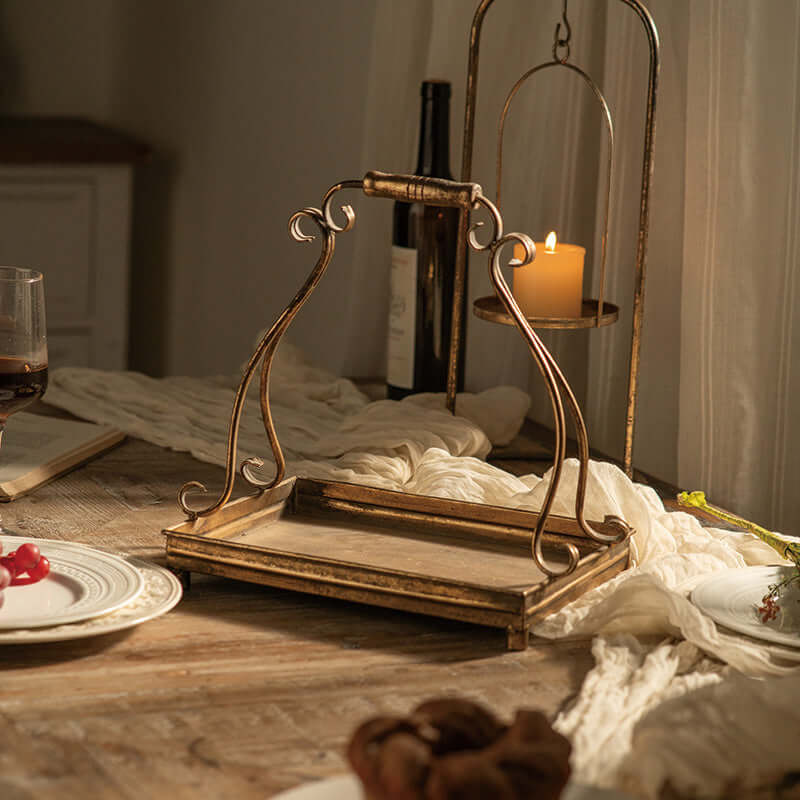 Vintage-Inspired Antique Gold Metal Serving Tray Set-Serving Tray-Parc Decor