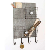 Vintage Inspired Wall Caddy with Three Pockets and Hooks-Wall caddy-Parc Decor