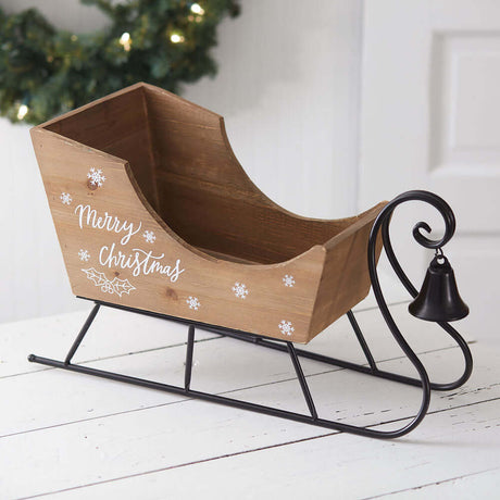 Vintage Inspired Wooden Tabletop Christmas Sleigh with Bell-christmas decor-Parc Decor