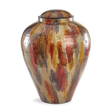 Vintage Lidded Enameled Iron Vase with Autumn Brushstroke Finish-vase-Parc Decor