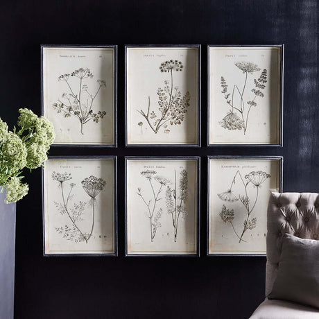 Vintage Monochromatic Botanical Wildflower Wall Art (Set of 6)-Artwork-Parc Decor