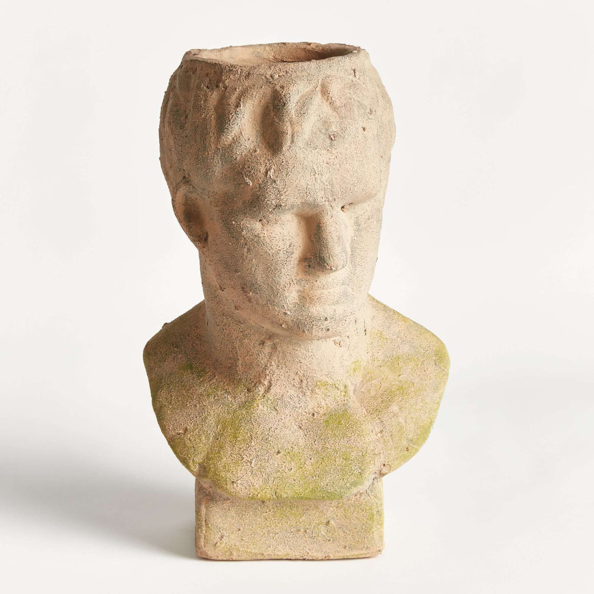 Vintage Moss Terracotta Male Bust Planter-Planter-Parc Decor