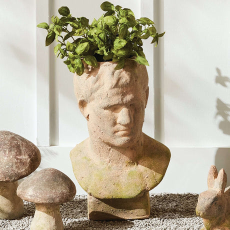 Vintage Moss Terracotta Male Bust Planter-Planter-Parc Decor