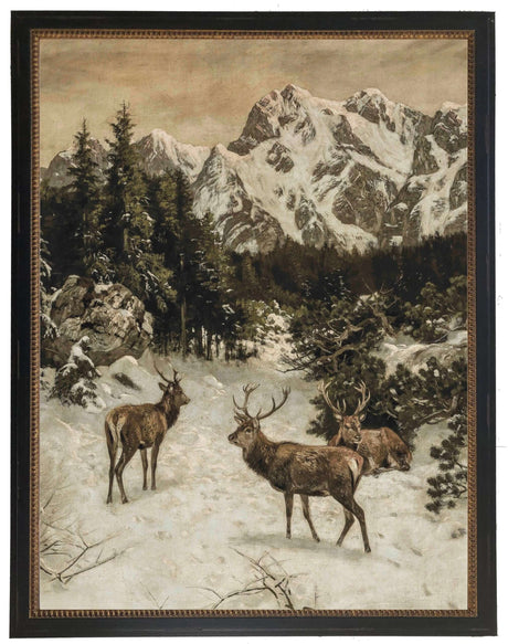 Vintage Oil Painting of Deer in Snowy Winter Landscape-Art-Parc Decor